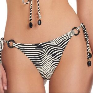Red Carter Zebra Print Tie Side Bikini bottoms black cream -L